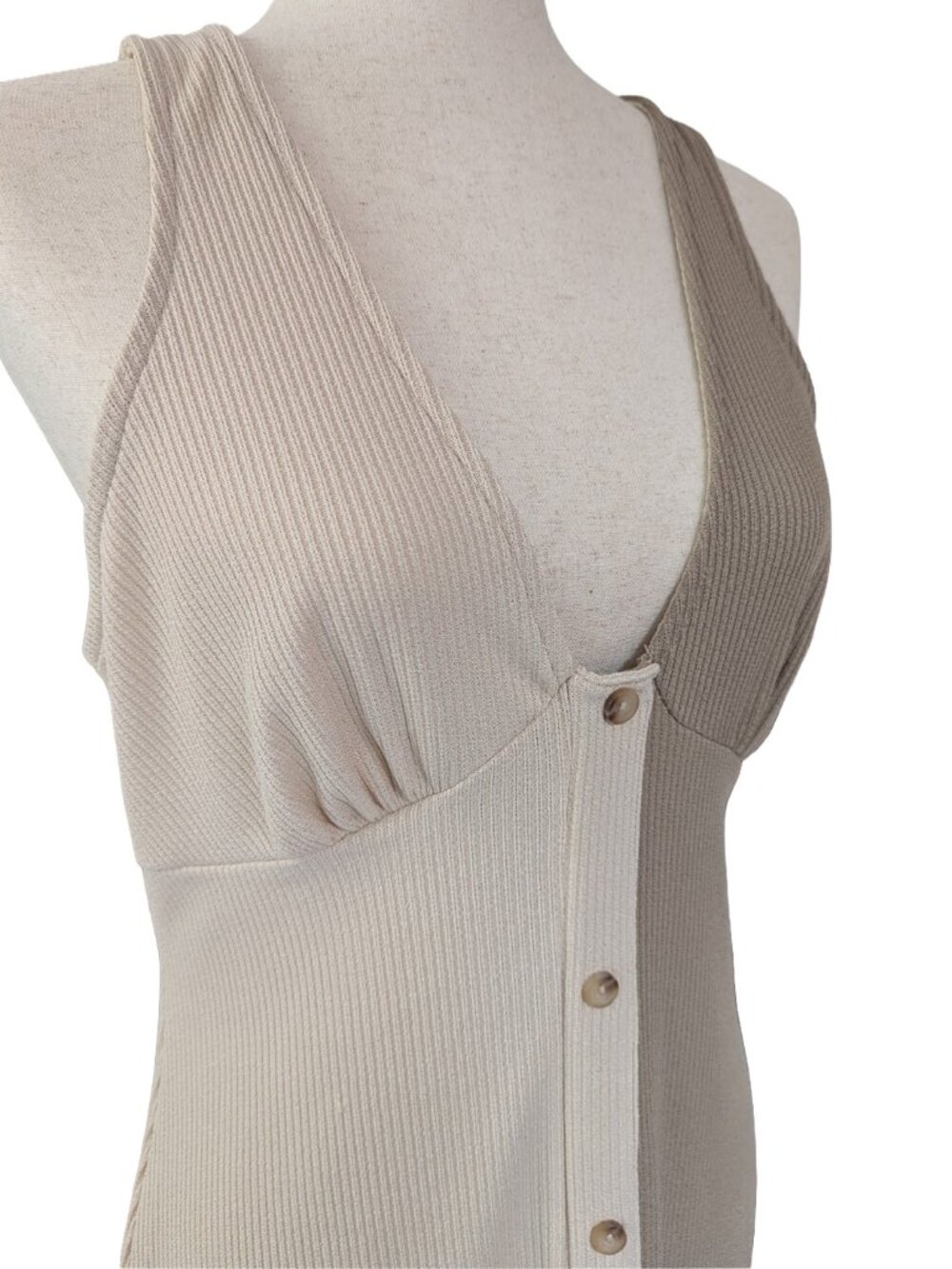 NWOT ASOS Design Sleeveless Ribbed Midi Button Colorblock Dress - Picture 4 of 13